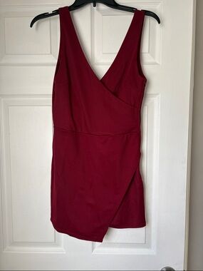Charlotte Russe Sleeveless V-Neck Romper in Wine Red